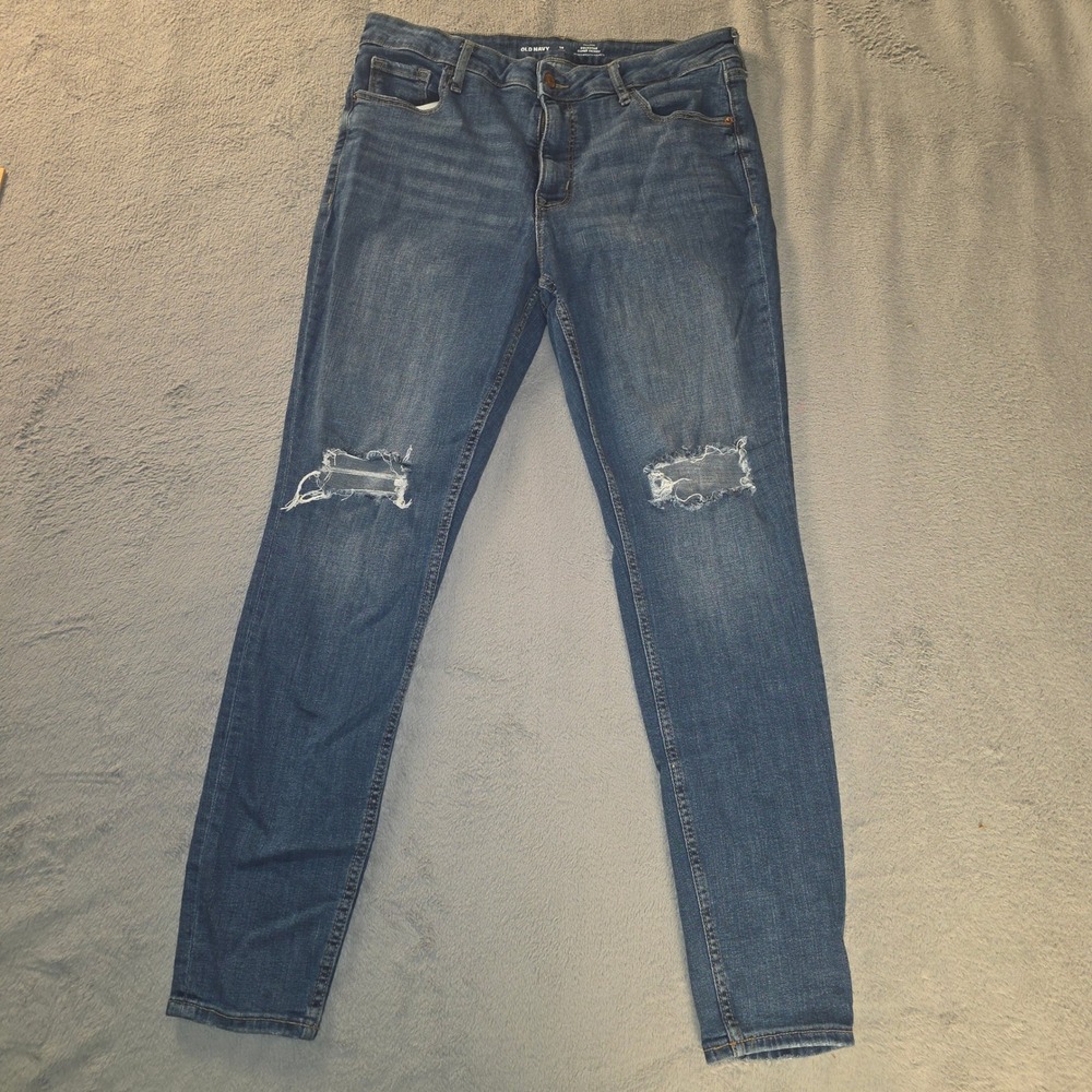 Old Navy Rockstar Super Skinny High Rise Distressed Jeans 14 Long Blue Sadie